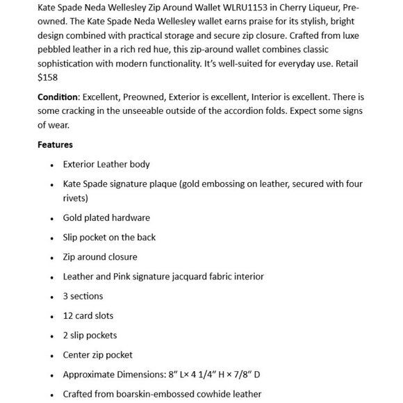 Kate Spade Neda Wellesley Red Zip Around Wallet WLRU1153 Original R$158 Pre-Own - Picture 2 of 5